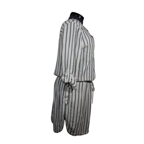 Lou & Grey LOFT women's striped drop waist roll tab utility shirt dress M - Picture 4 of 8